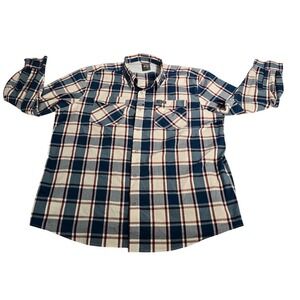 Wrangler Outdoor Mens 2XL Plaid Snap Front Long Sleeve Shirt Blue Red White.662